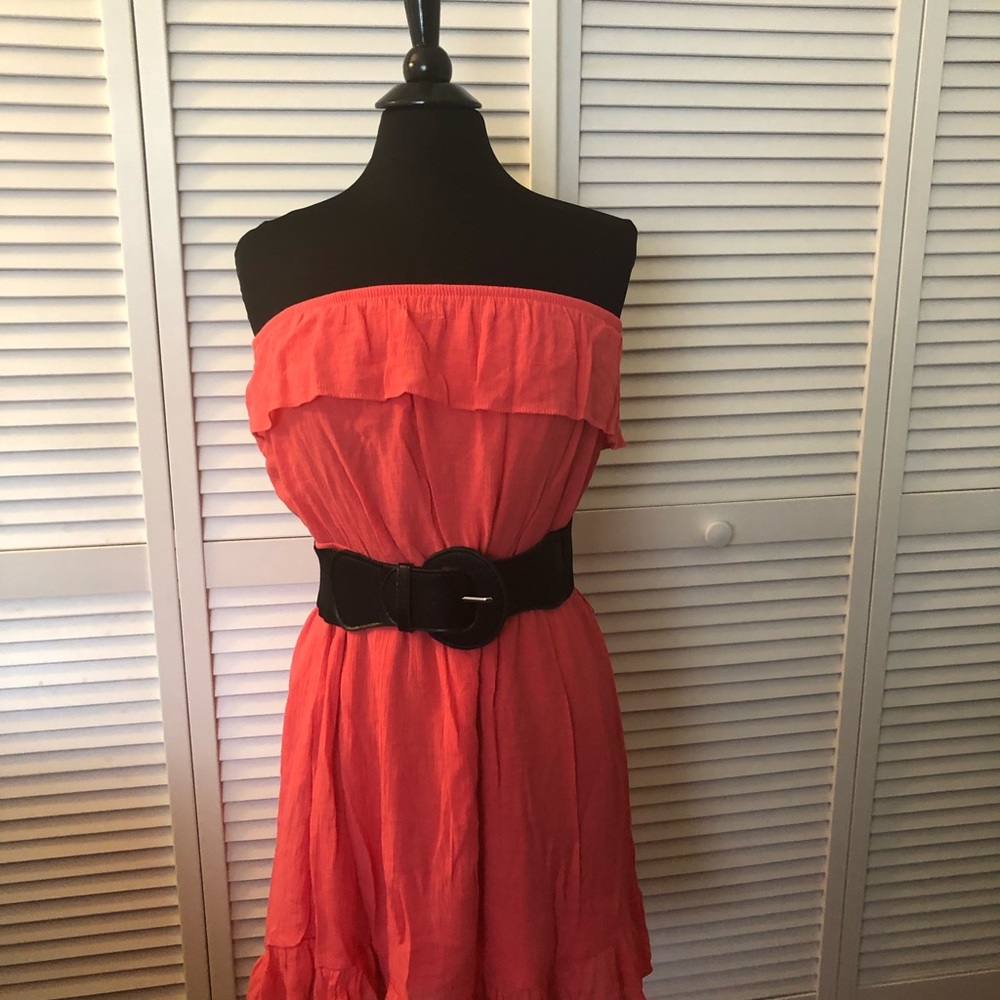 Coral strapless cotton dress